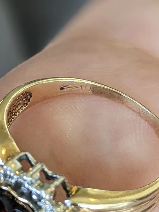 Antique 10K Gold Heart Cut Garnet Ring with Diamond Halo - Picture 13 of 14